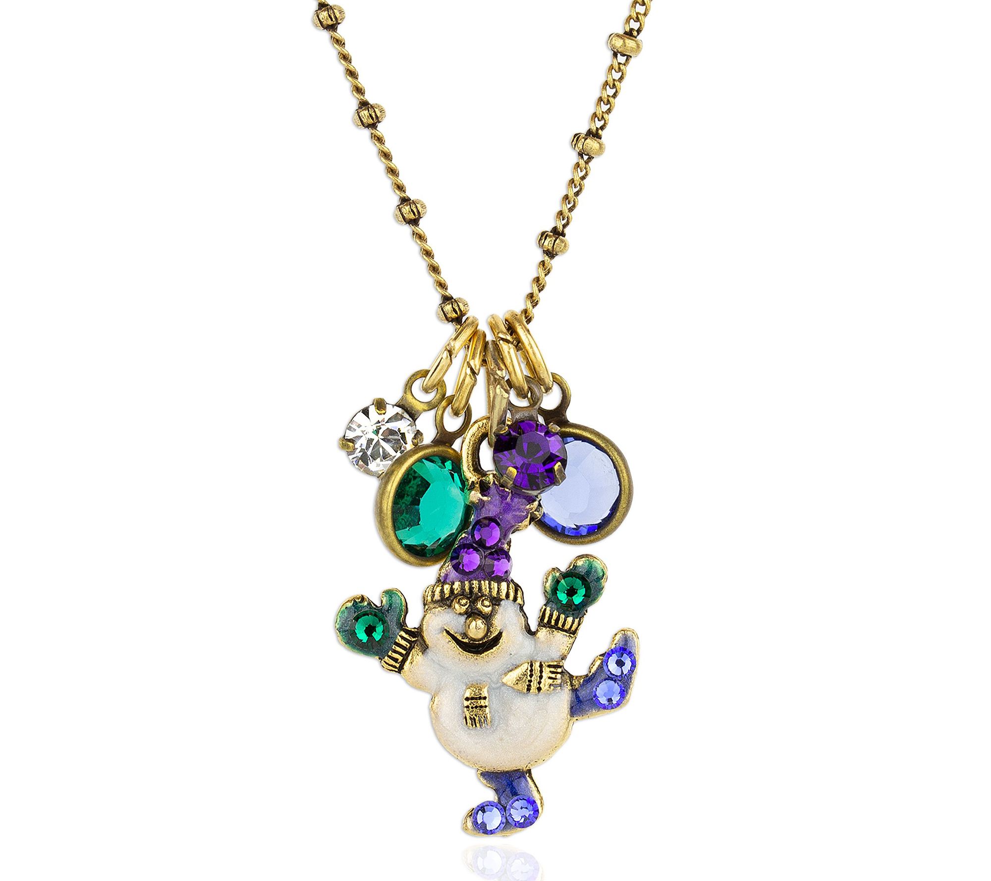 Anne Koplik Swarovski Crystal & Snowman Charm N ecklace