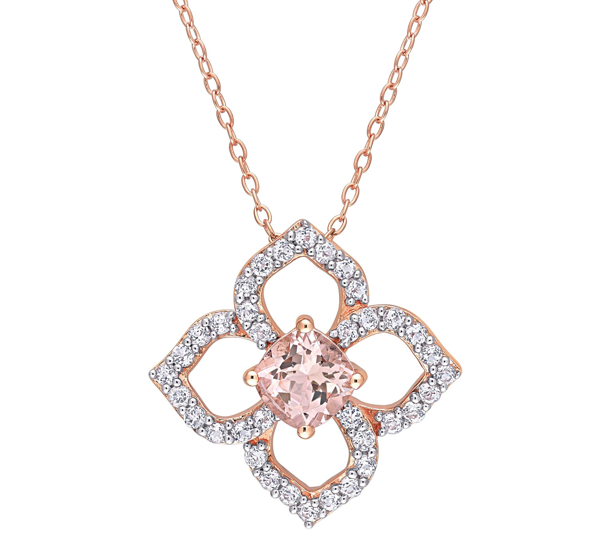 18K Rose Gold Plated Morganite & White Topaz Necklace