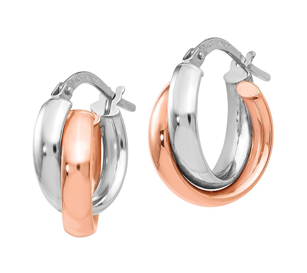 Italian Gold Two-Tone Crossover Hoop Earrings, 14K