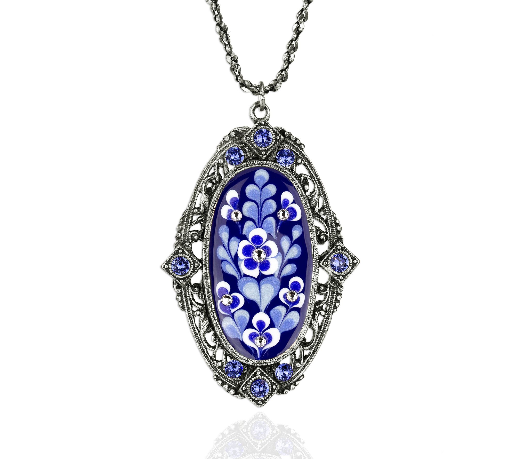 Anne Koplik Blue & White Crystal Pendant w/ Cha n