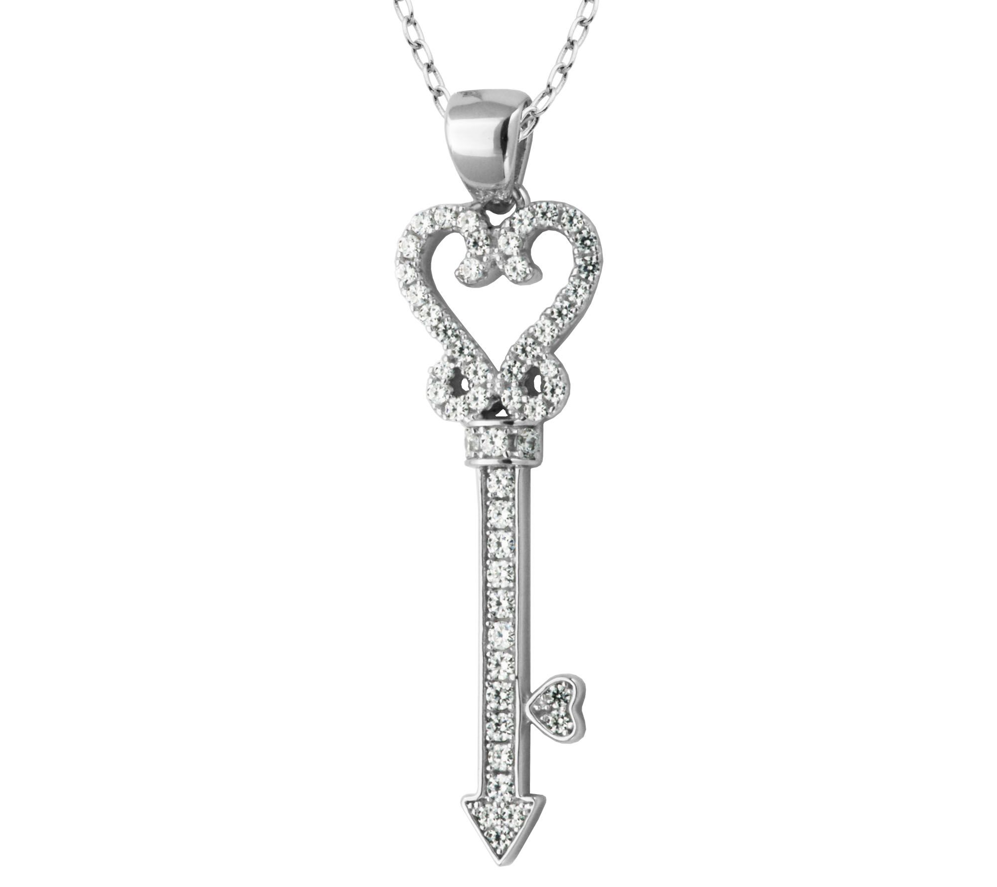 Diamonique Key Pendant with 18 Chain, Sterling