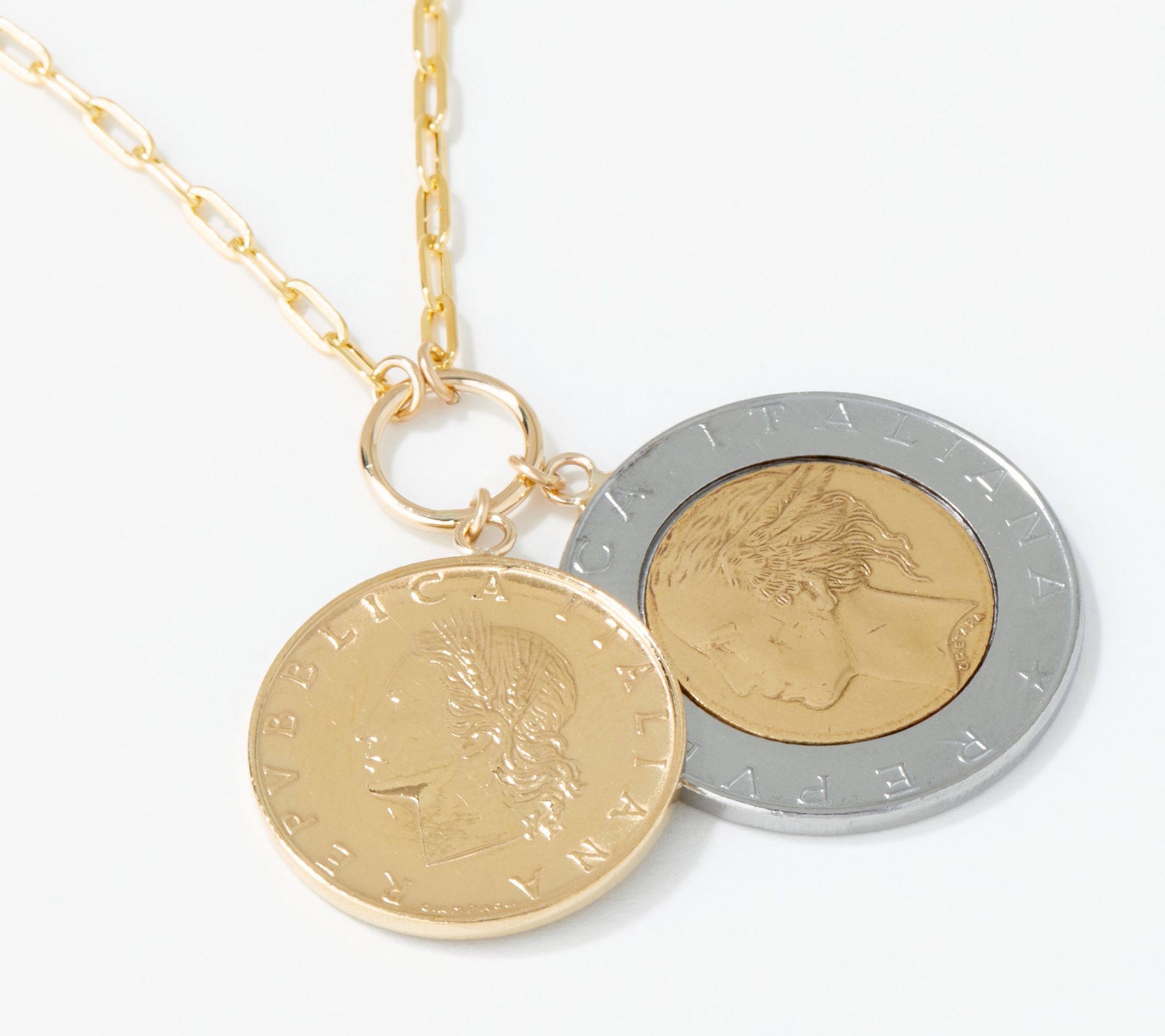 Italian Gold 14K Gold Double Coin Necklace