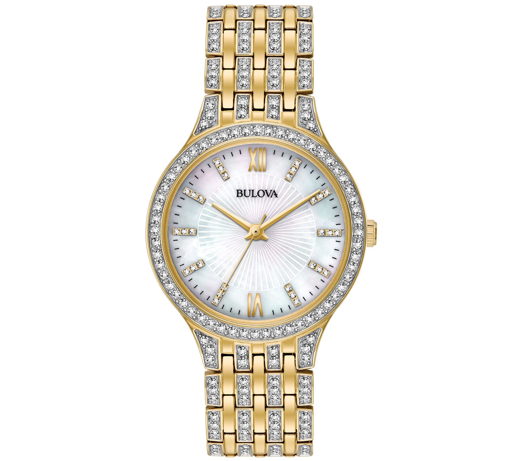 Bulova Womens Goldtone Crystal Bracelet Watch
