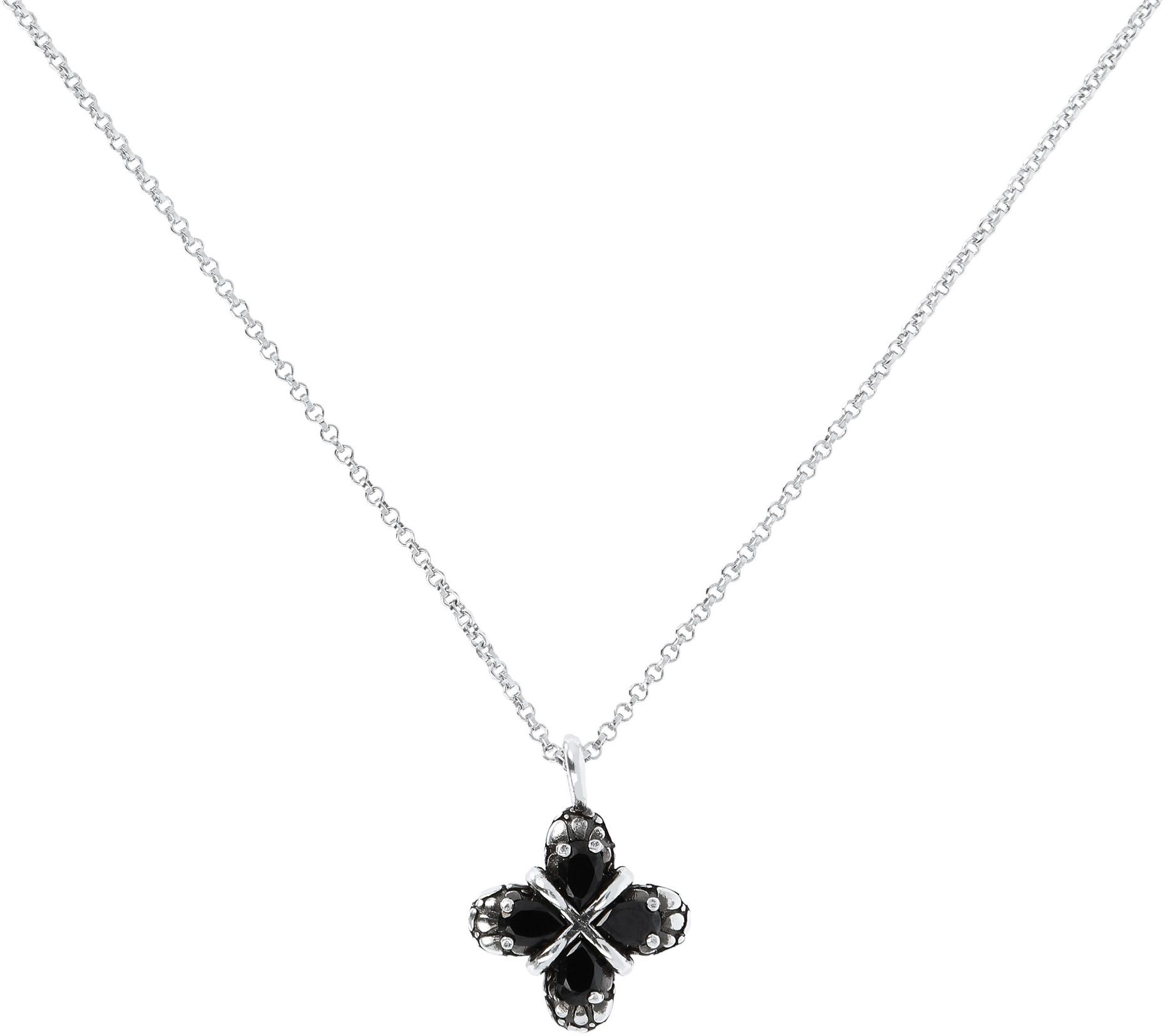 Mistero Sterling Silver Black Spinel X-Design Pendant & Chain