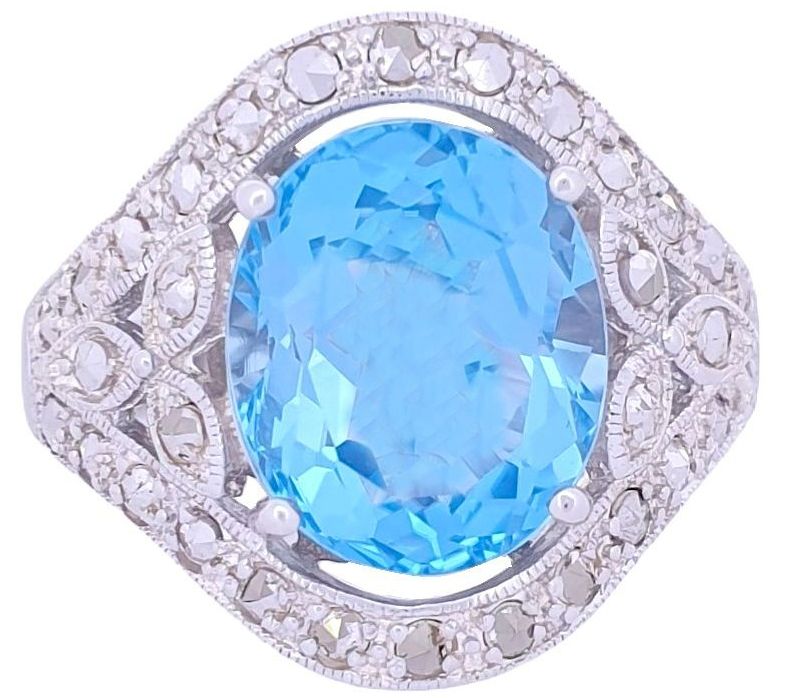 Dallas Prince Designs Chrome Marcasite & Blue T opaz Wide Ring