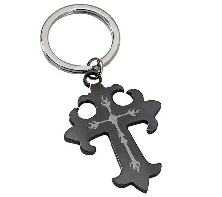 Steel by Design Mens Black-Plated Cross Key Ch ain