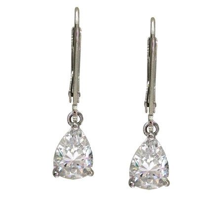 Diamonique 3 cttw Pear Cut Lever Back Earrings, Platinum Clad