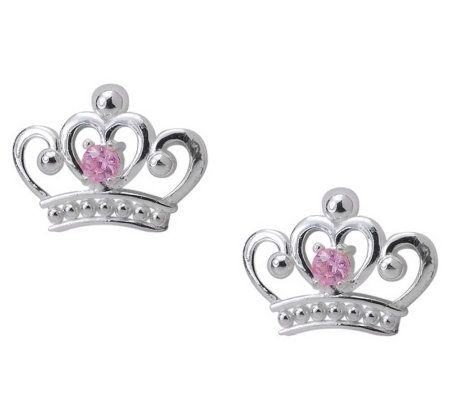 Disney Sterling Princess Pink Diamonique Stud Earrings