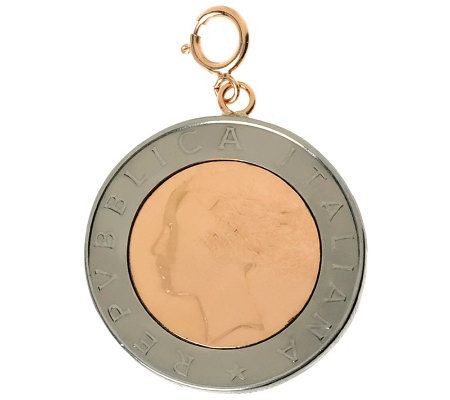 My Lira 500 Lire Coin Bicolor Charm, 14K Rose G ld