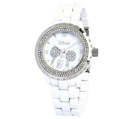 Disney Womens Mickey White Enamel Watch