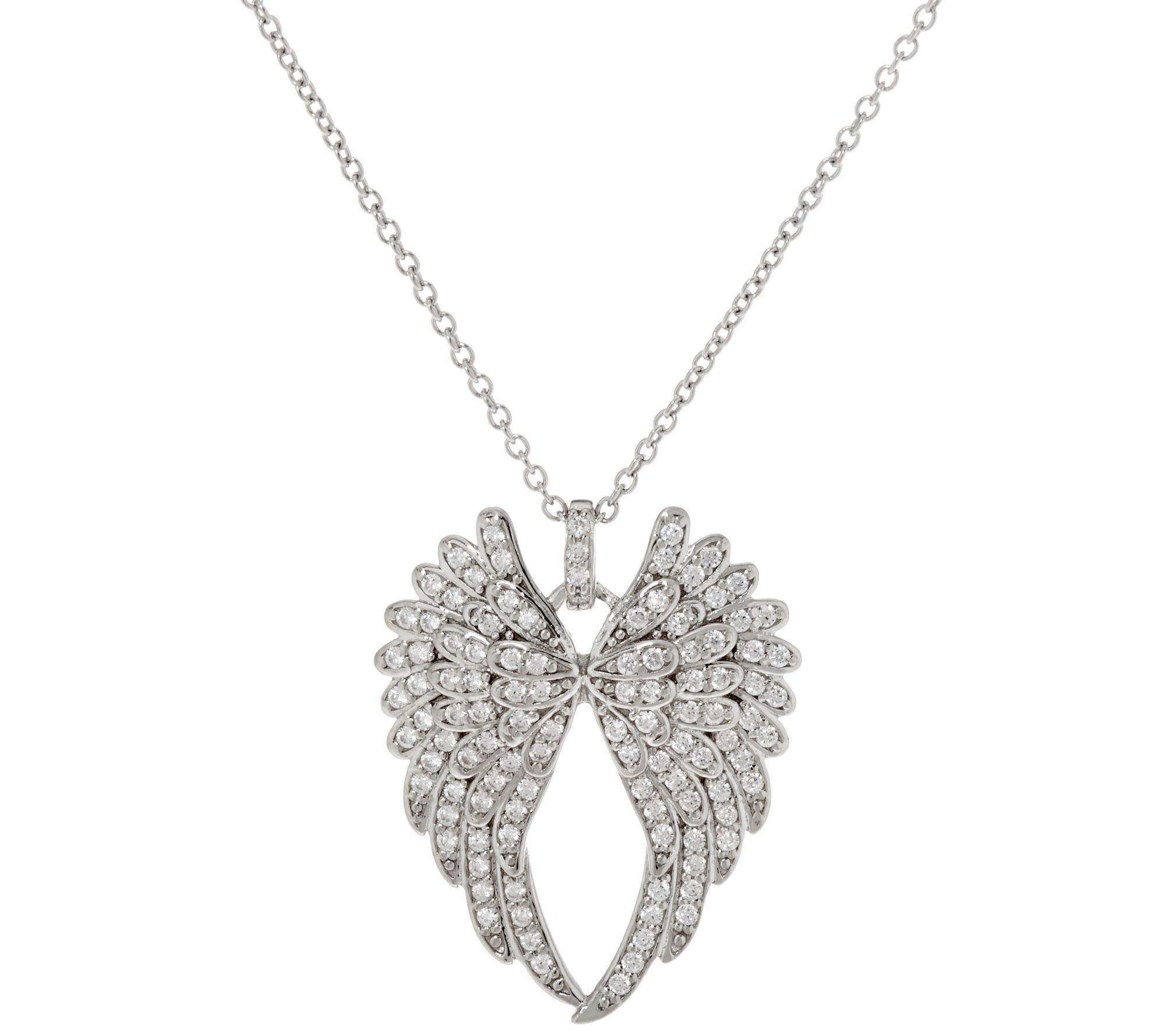 Diamonique Angel Wing Pendant w/ Chain, Sterling - Page 1 — QVC.com