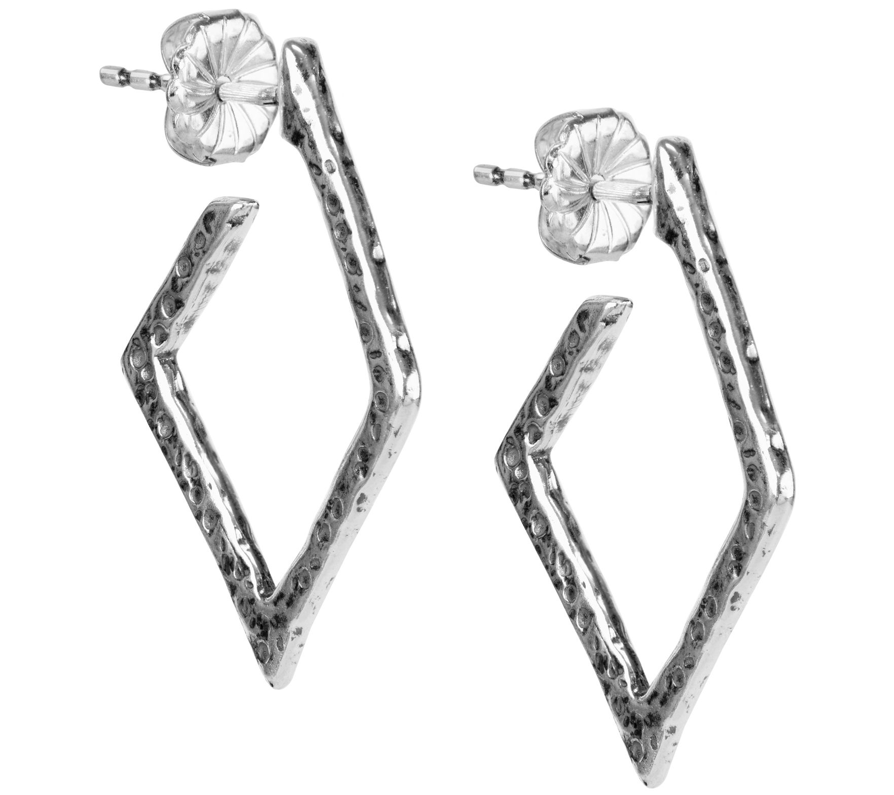 American West Classics Sterling Diamond Shape d Hoop Earrings