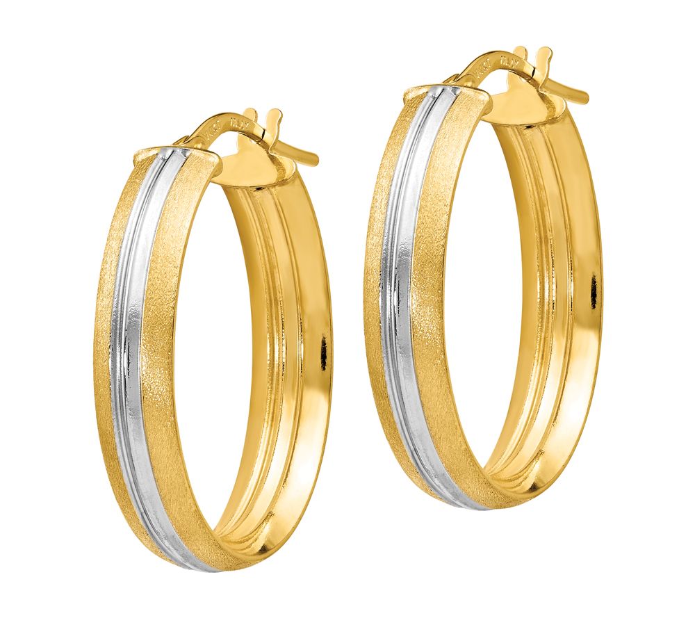 Italian Gold 1 Textured Oval Hoop Earrings, 14 K