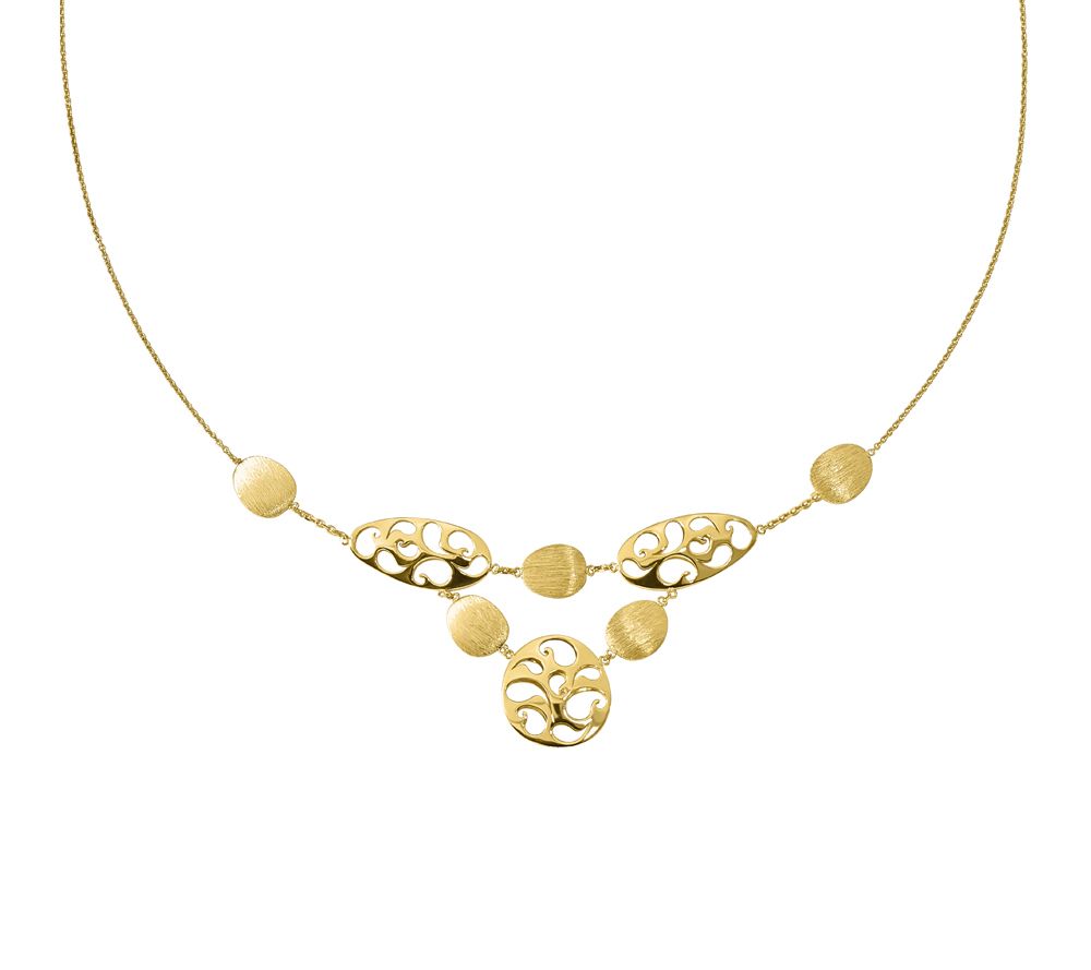 Italian Gold Oval Disk Station Necklace 14K, 5. 9g