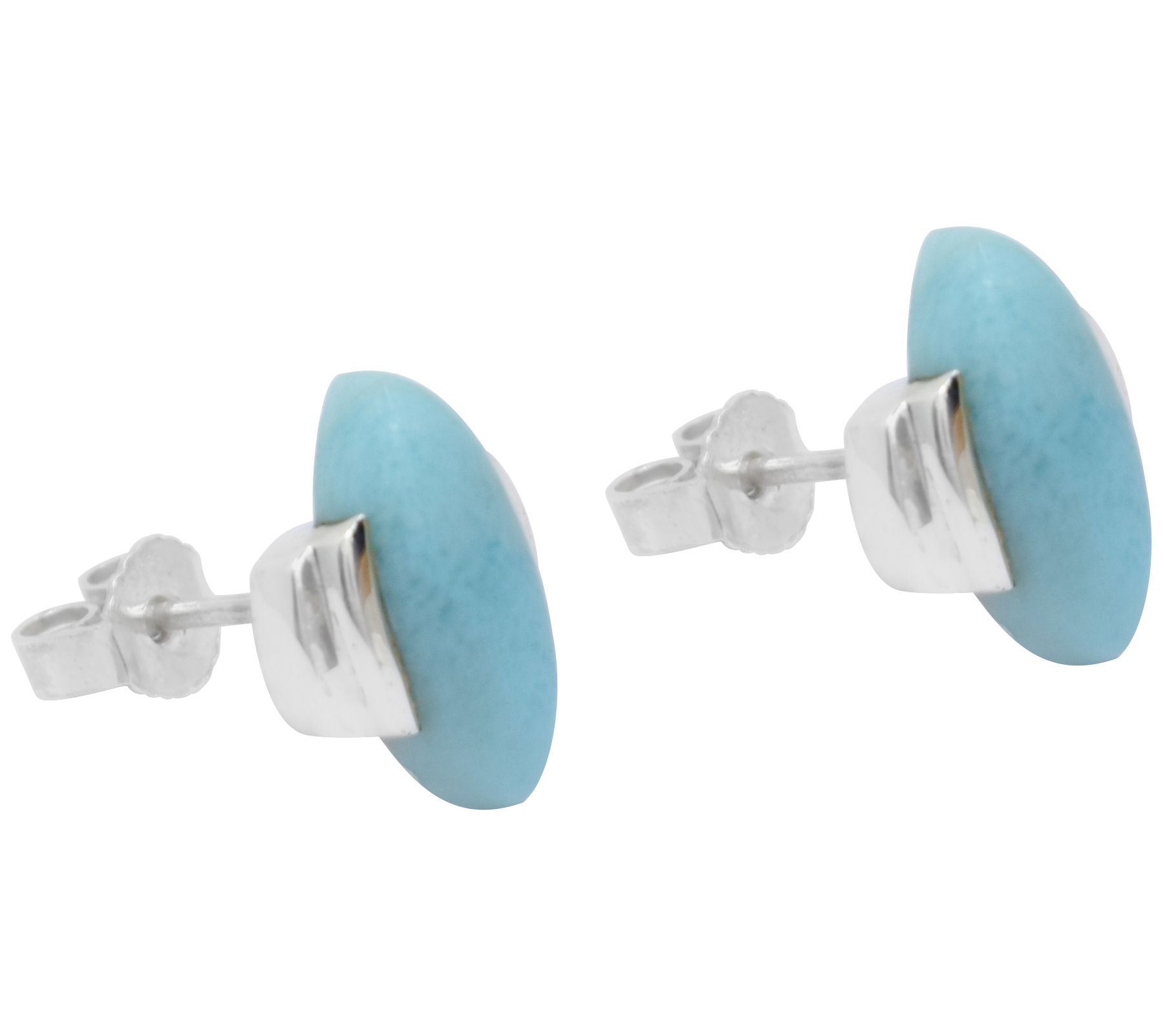 Sterling Silver Half Bezel Larimar Stud Earrings