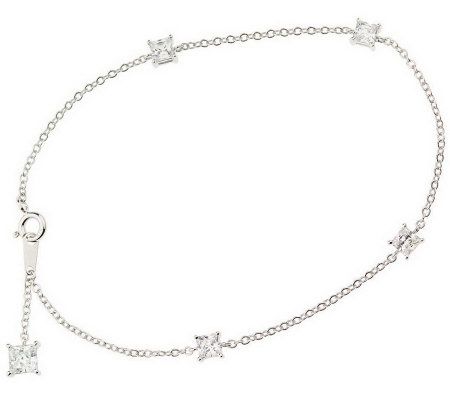 Diamonique 11 Ankle Bracelet, Platinum Clad