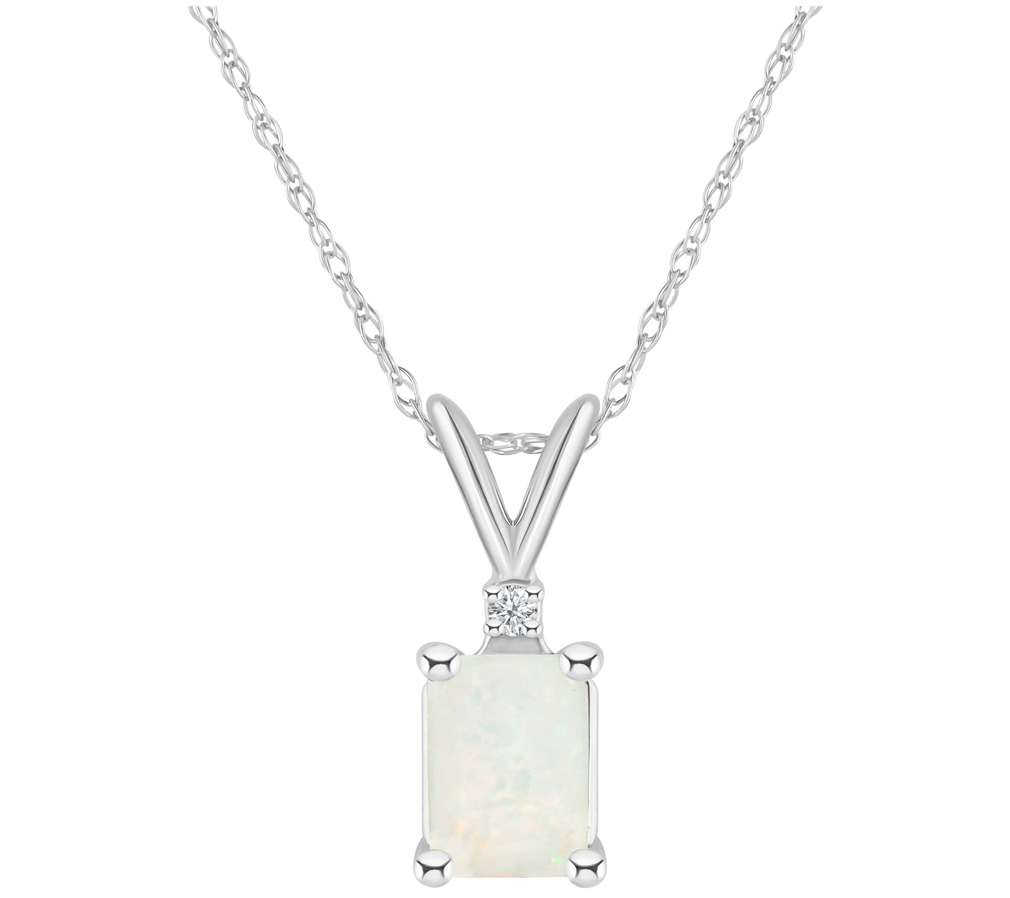 14K Gold 0.50 cttw Opal & Diamond Accent Pendant w/ Chain