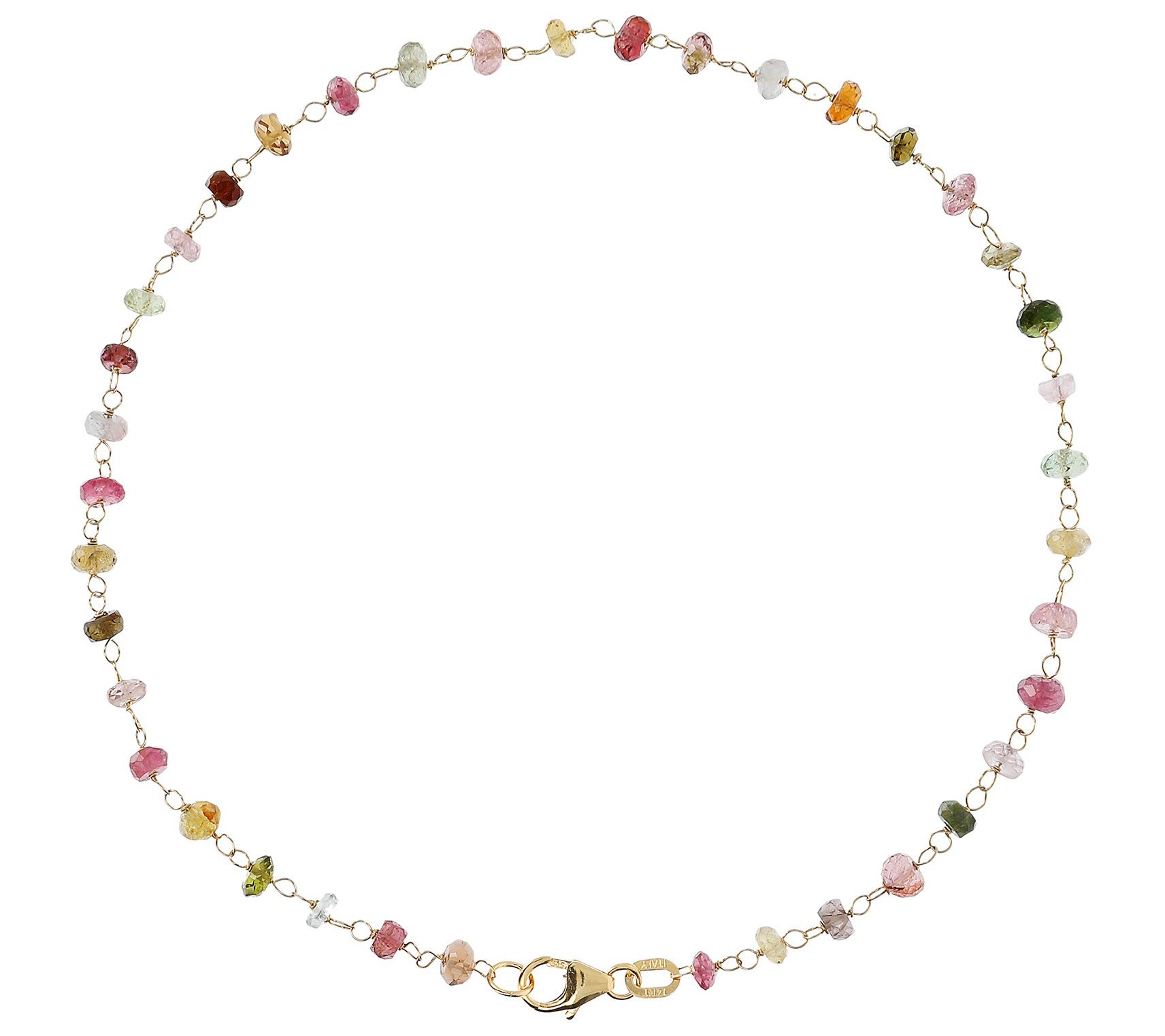 Italian Gold Multi-Color Tourmaline 10 Anklet, 14K Gold