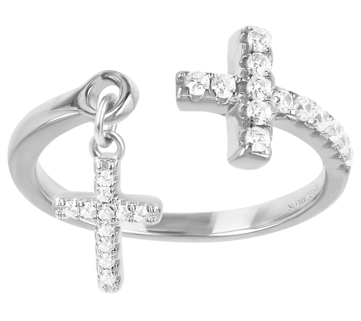 Diamonique 0.20 cttw Cross Dangle Ring, Sterling Silver