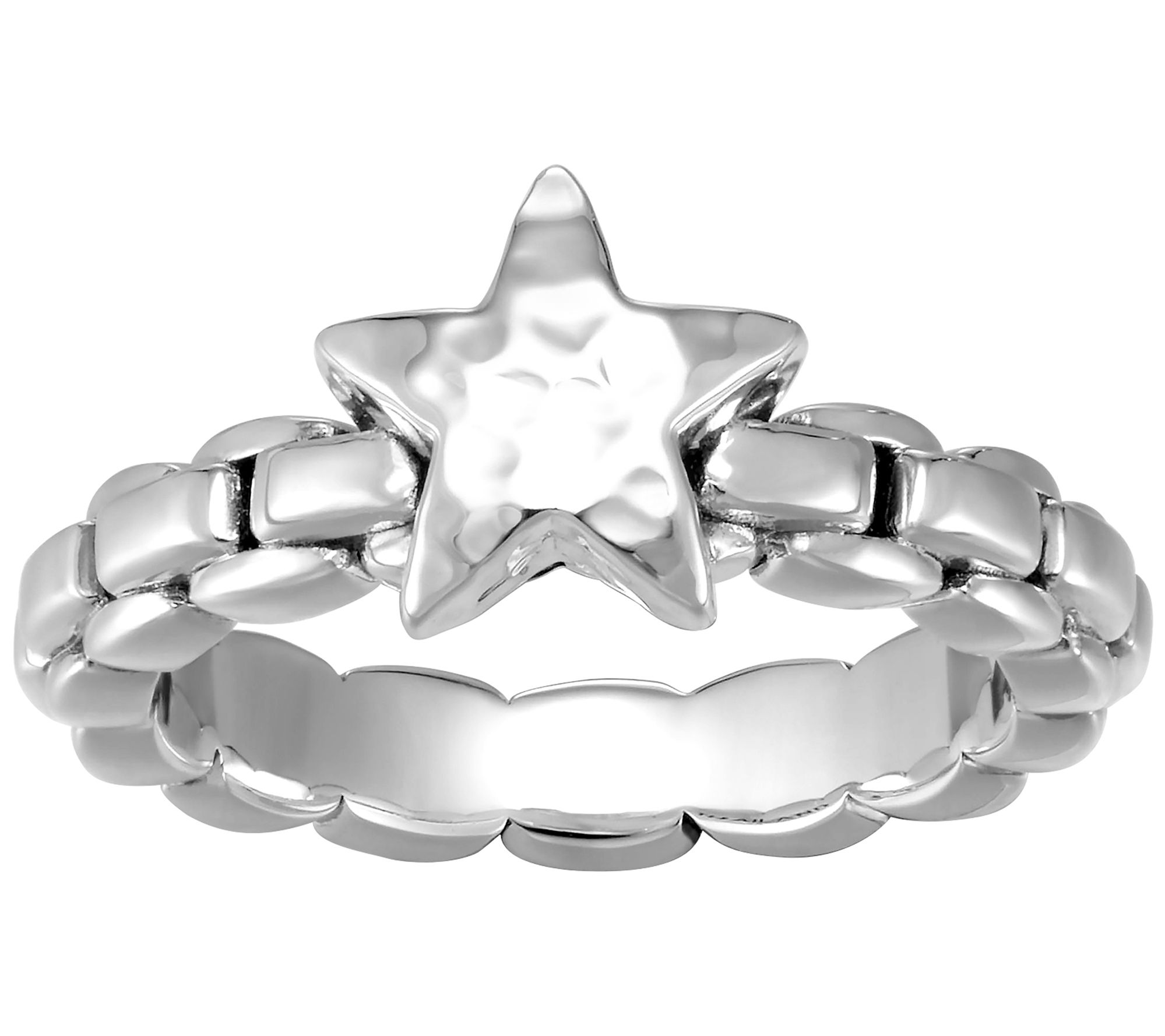 JAI Sterling Silver Star Box Chain Ring
