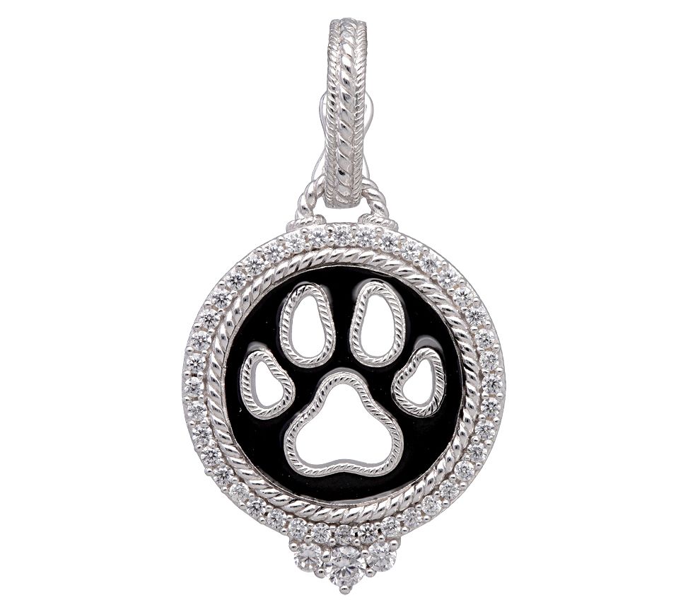 JUDITH Classic Diamonique Enamel Dog Paw Print Enhancer