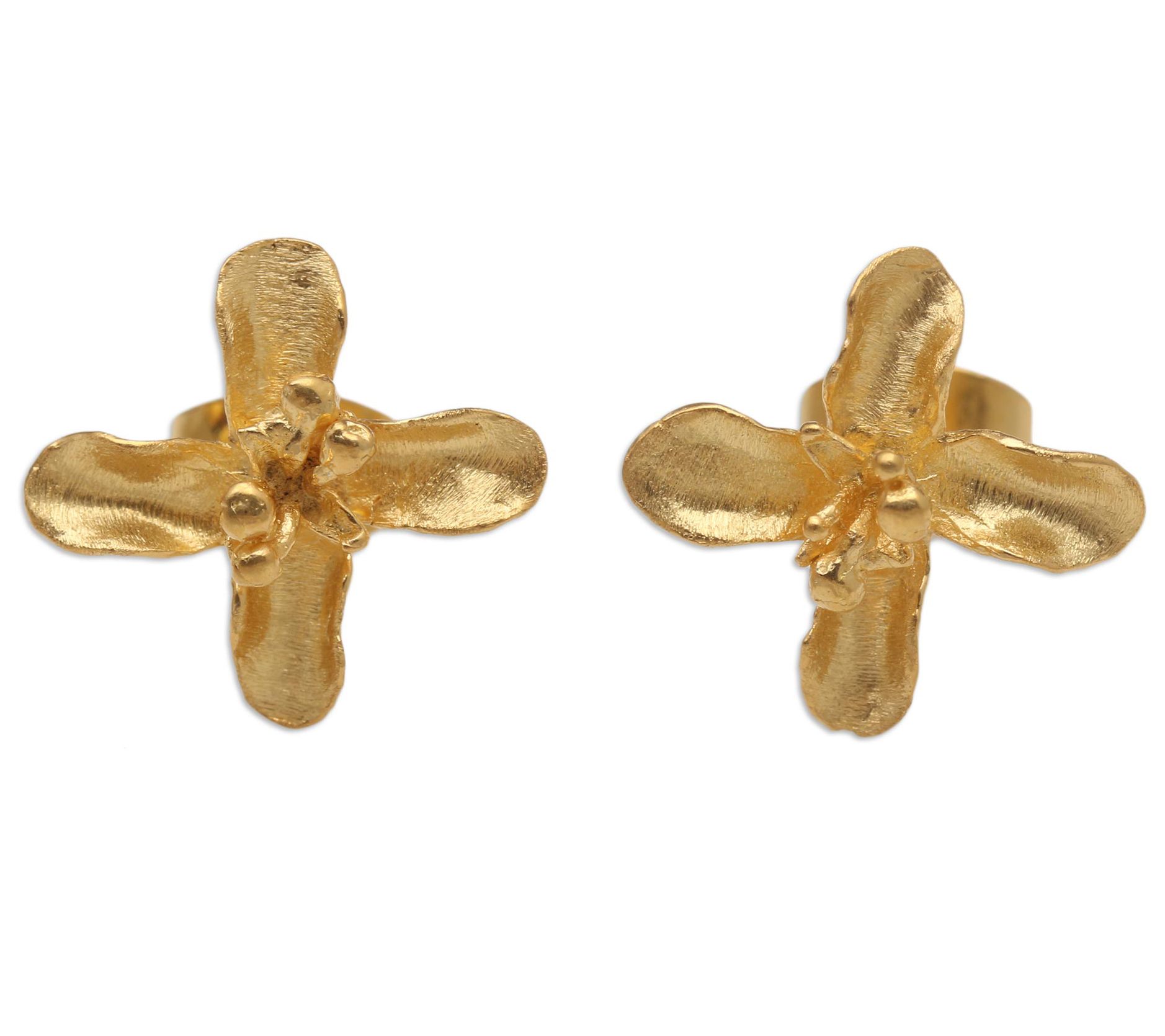 Novica Artisan Crafted 18K Gold Plated Flower Stud Earrings