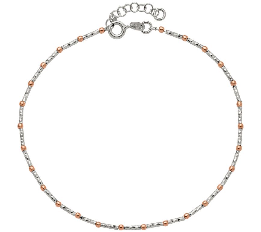 Italian Silver Two-Tone Beaded Anklet, 4.4g