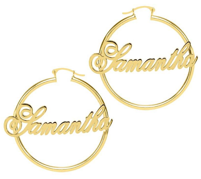 14K Gold Plated Sterling Silver Personalized Ho op Earrings