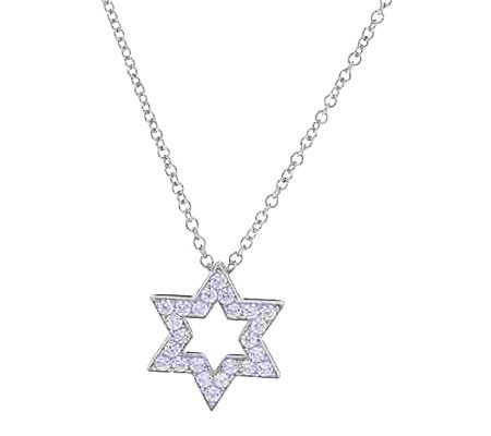 Diamonique Star of David Pendant w/ Chain, Plat inum Clad