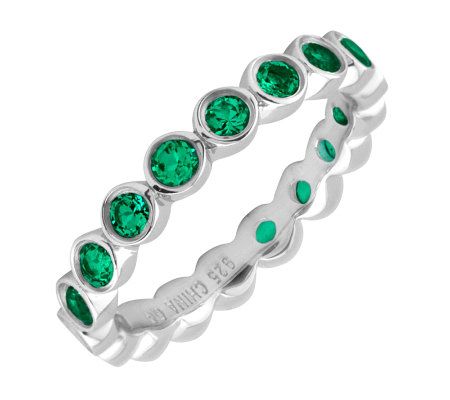 Simply Stacks Sterling Large Created-Emerald Et ernity Ring