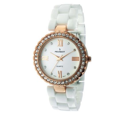 Peugeot Womens White Ceramic Crystal Watch