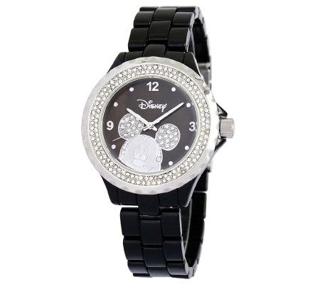 Disney Womens Mickey Black Enamel Watch