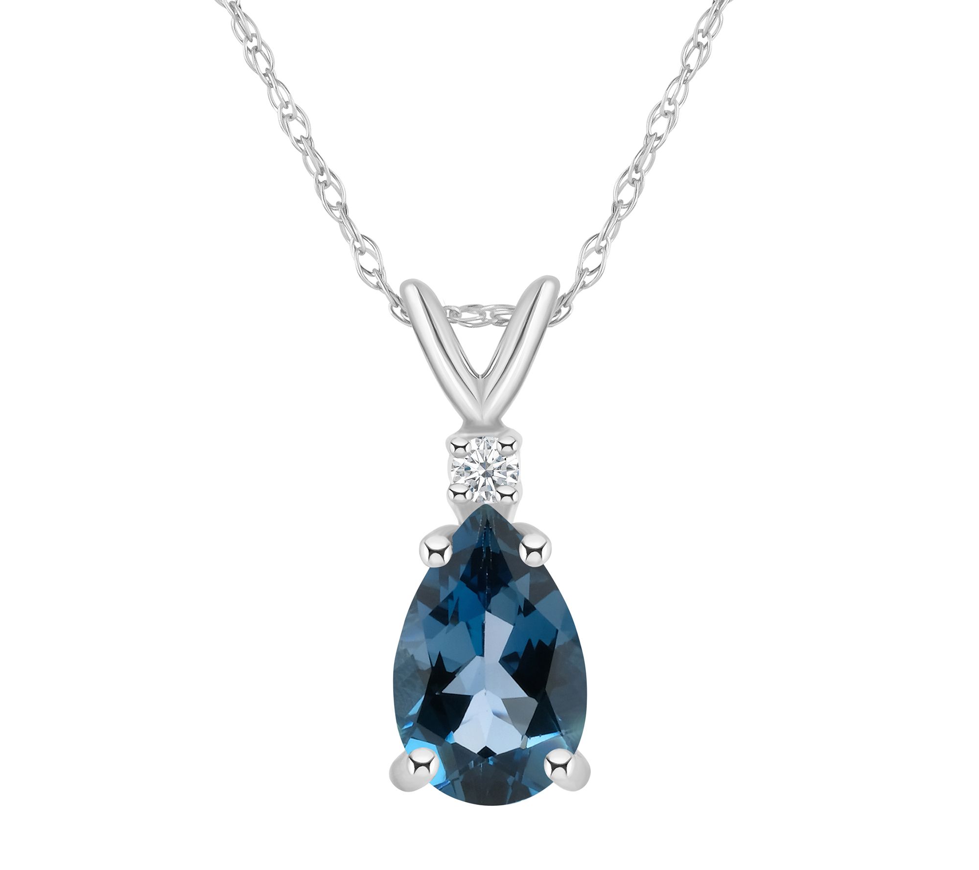 14K Gold London Blue Topaz & Diamond Accent P e dant w/ Chain