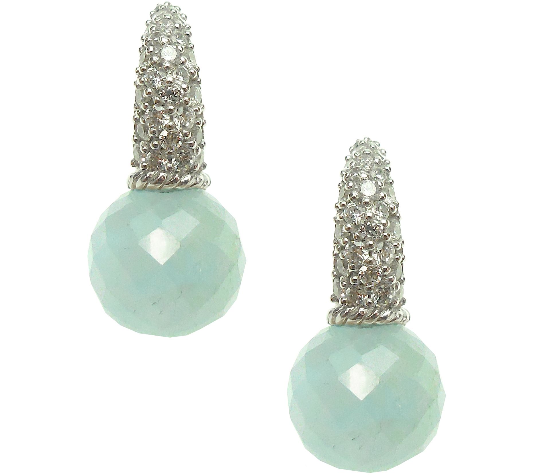 Judith Ripka Sterling Milky Aquamarine & Diamon ique Earrings