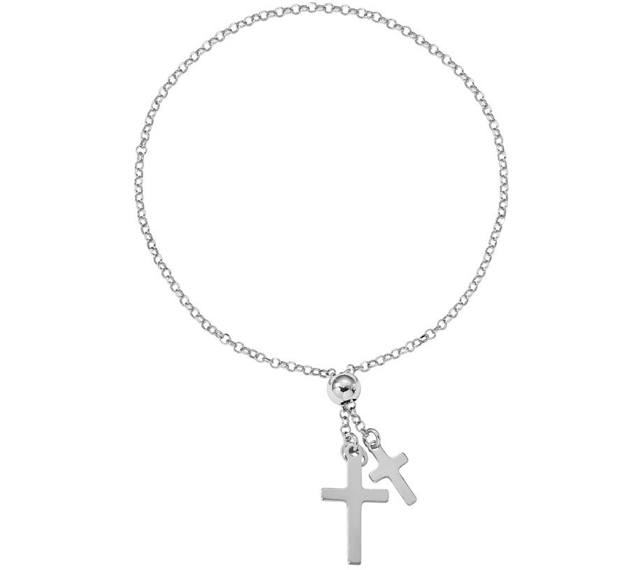 Italian Silver Cross Adjustable Bracelet Sterli ng