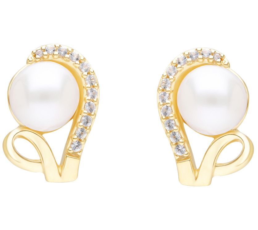 Ariva 14K Gold Cultured Pearl & White Sapphire arrings