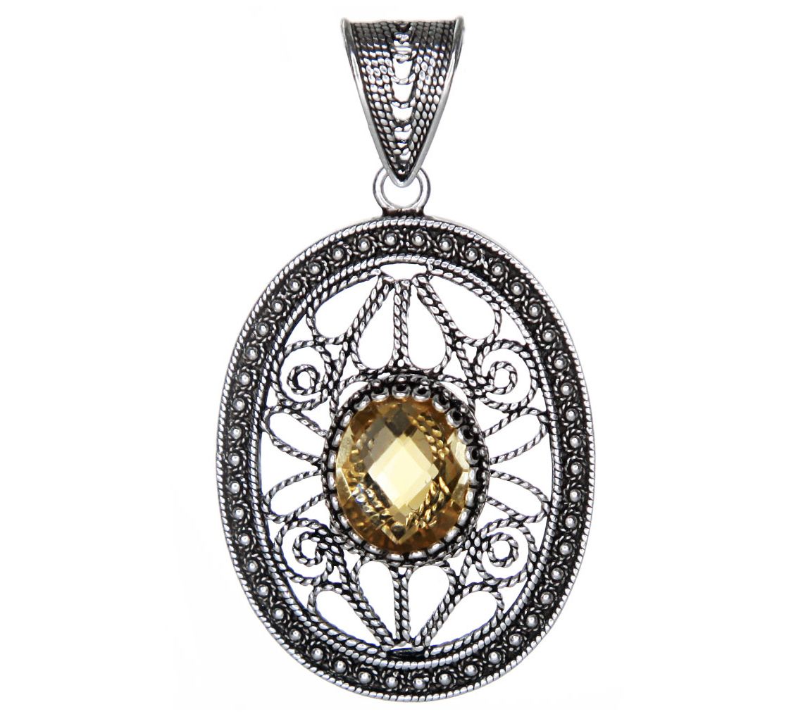 Artisan Crafted Sterling Oval Filigree Gemstone Pendant