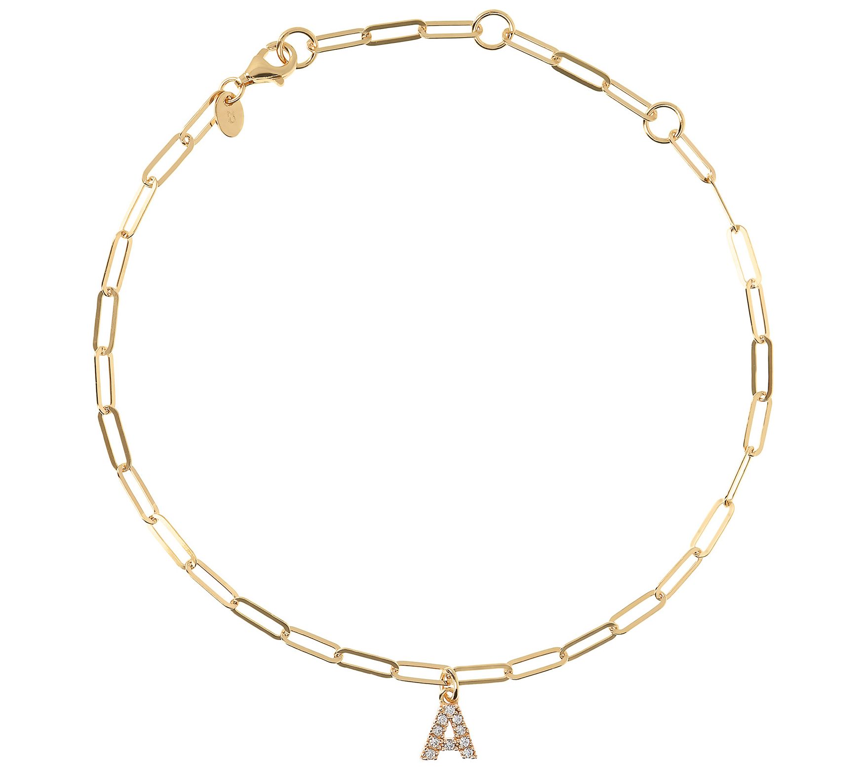 Diamonique Initial Paperclip Link Ankle Bracele t, 14K Clad