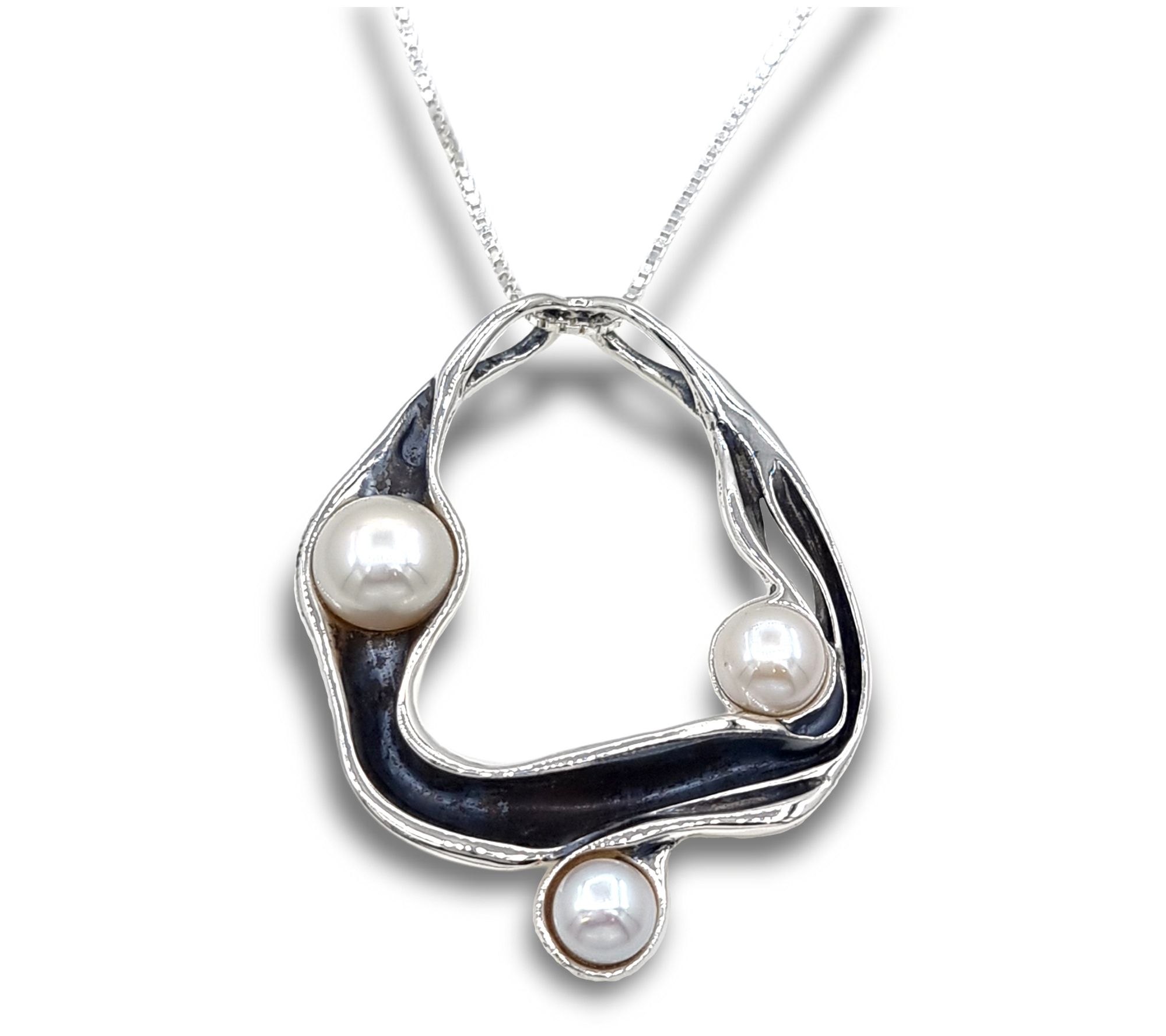 Hagit Sterling Silver and Pearls Vortex Necklace