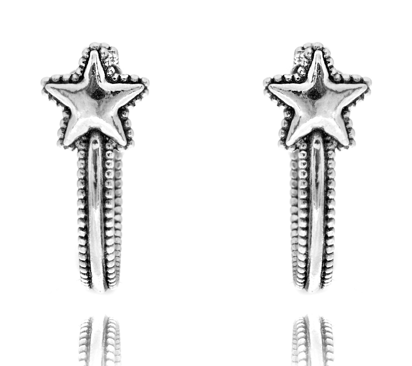 Or Paz Sterling Silver Beaded Star Hoop Earrings