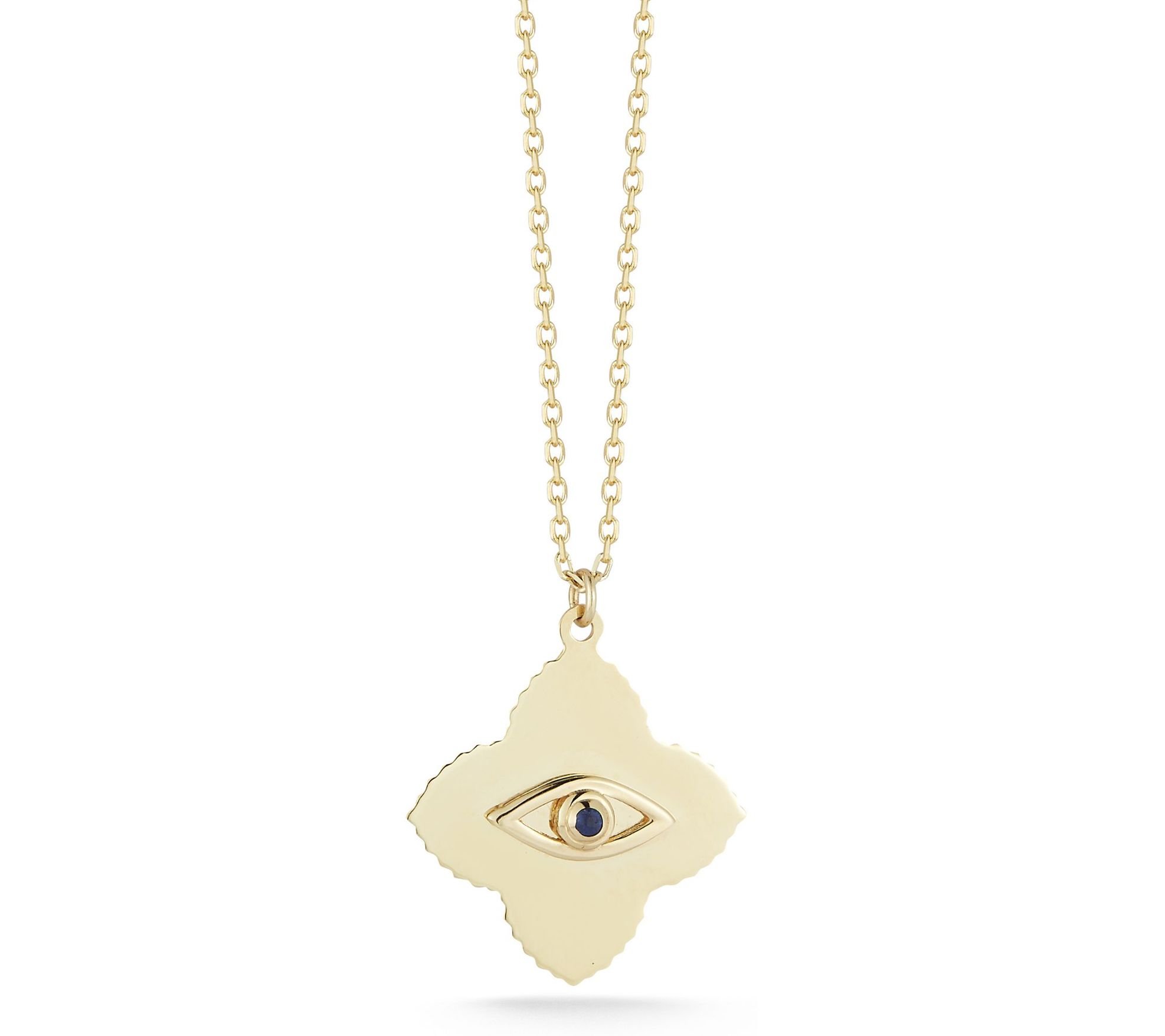 Luminosa Gold Sapphire Evil Eye Clover Pendant / Chain, 14K