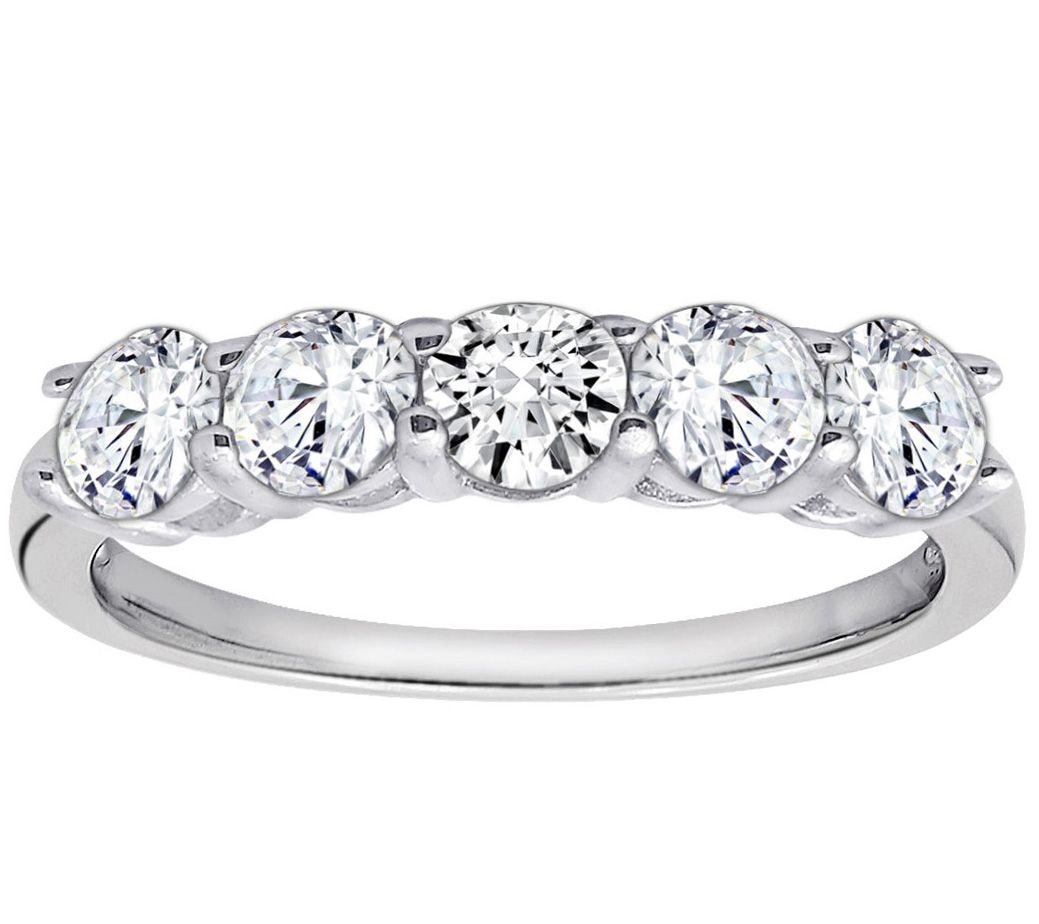 Diamonique 1.00 cttw 5 Stone Ring, Platinum Cla d
