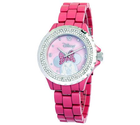 Disney Womens Minnie Pink Enamel Watch