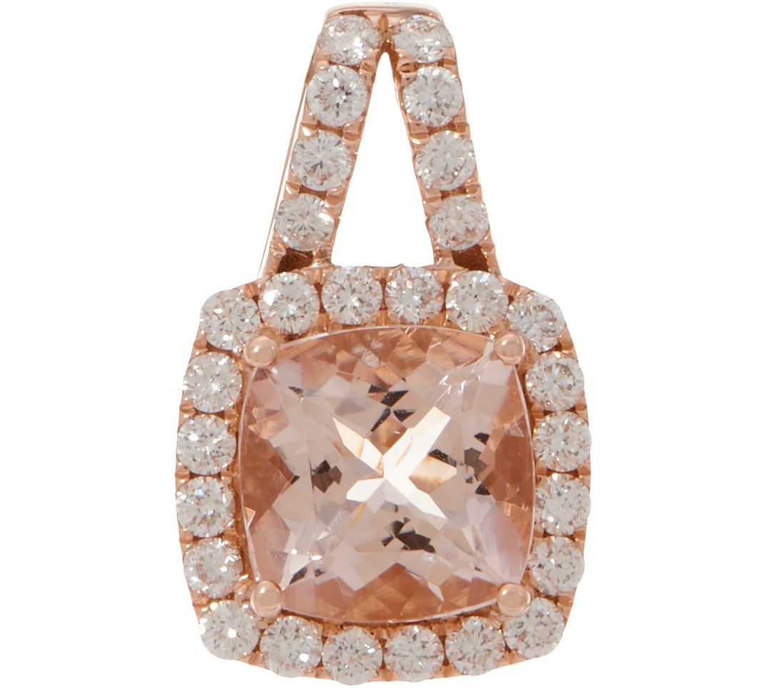 Affinity Gems Cushion Cut Morganite and Diamond Pendant, 14K