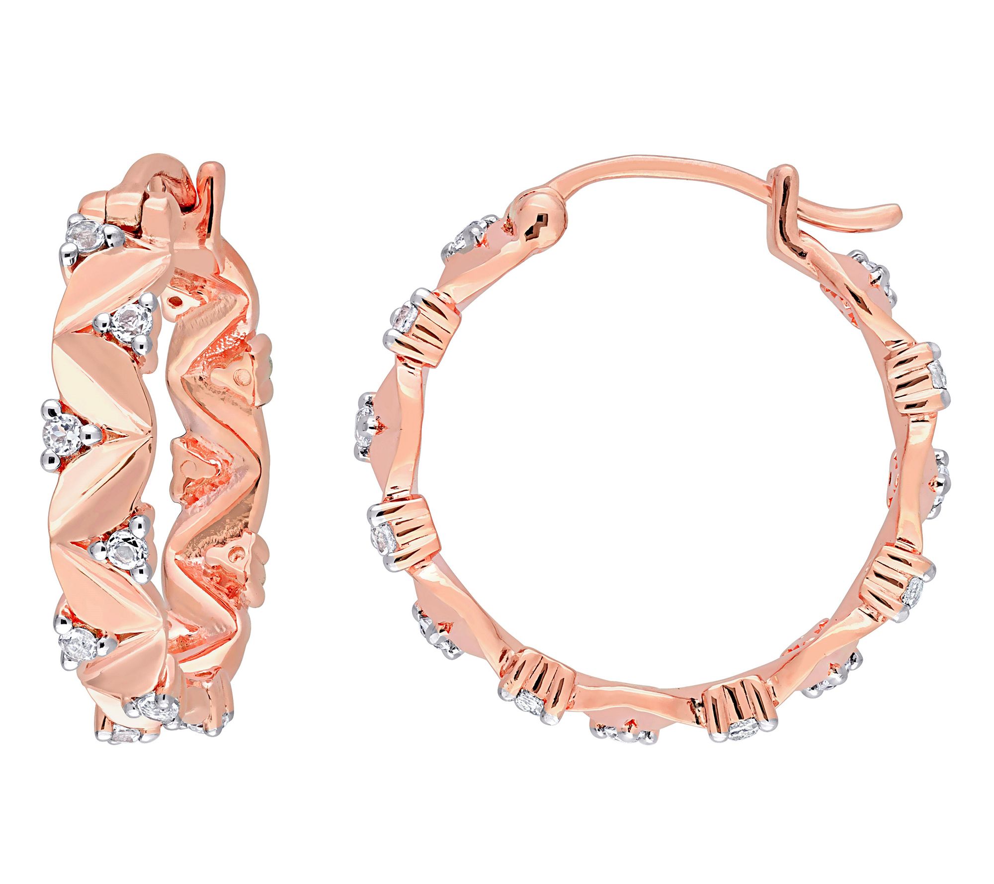18K Rose Gold Plated 0.75 cttw White Topaz Hoop Earrings