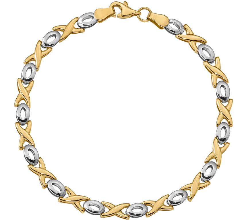 Italian Gold Two-Tone X & O Bracelet 14K, 3.3g