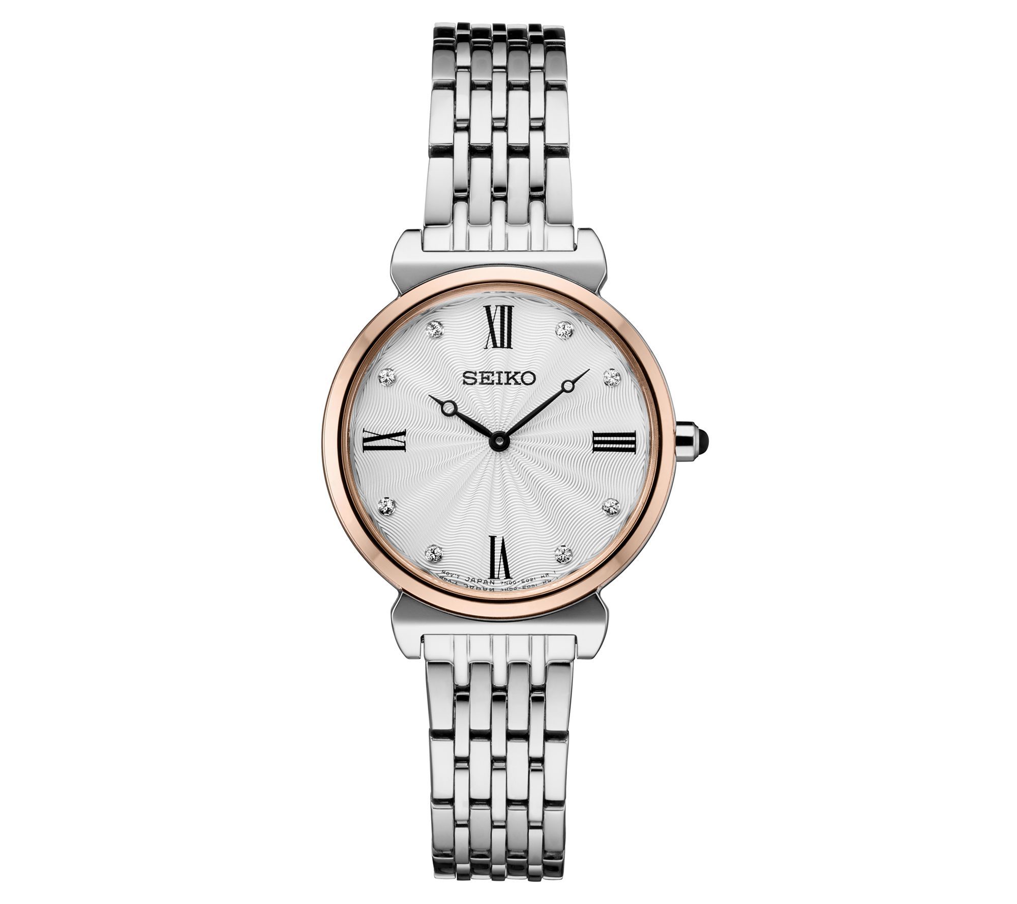 Seiko Womens Stainless Steel Rosetone Case Wat ch w/ Crystals