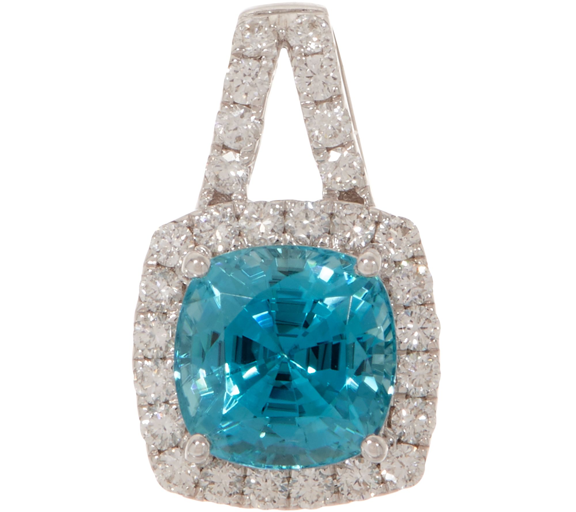 Affinity Gems Cushion Cut Blue Zircon & Diamond Pendant, 14K