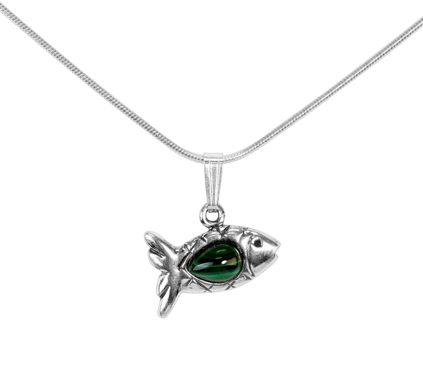 American West Sterling Silver Malachite Fish Pe ndant w/ Chain