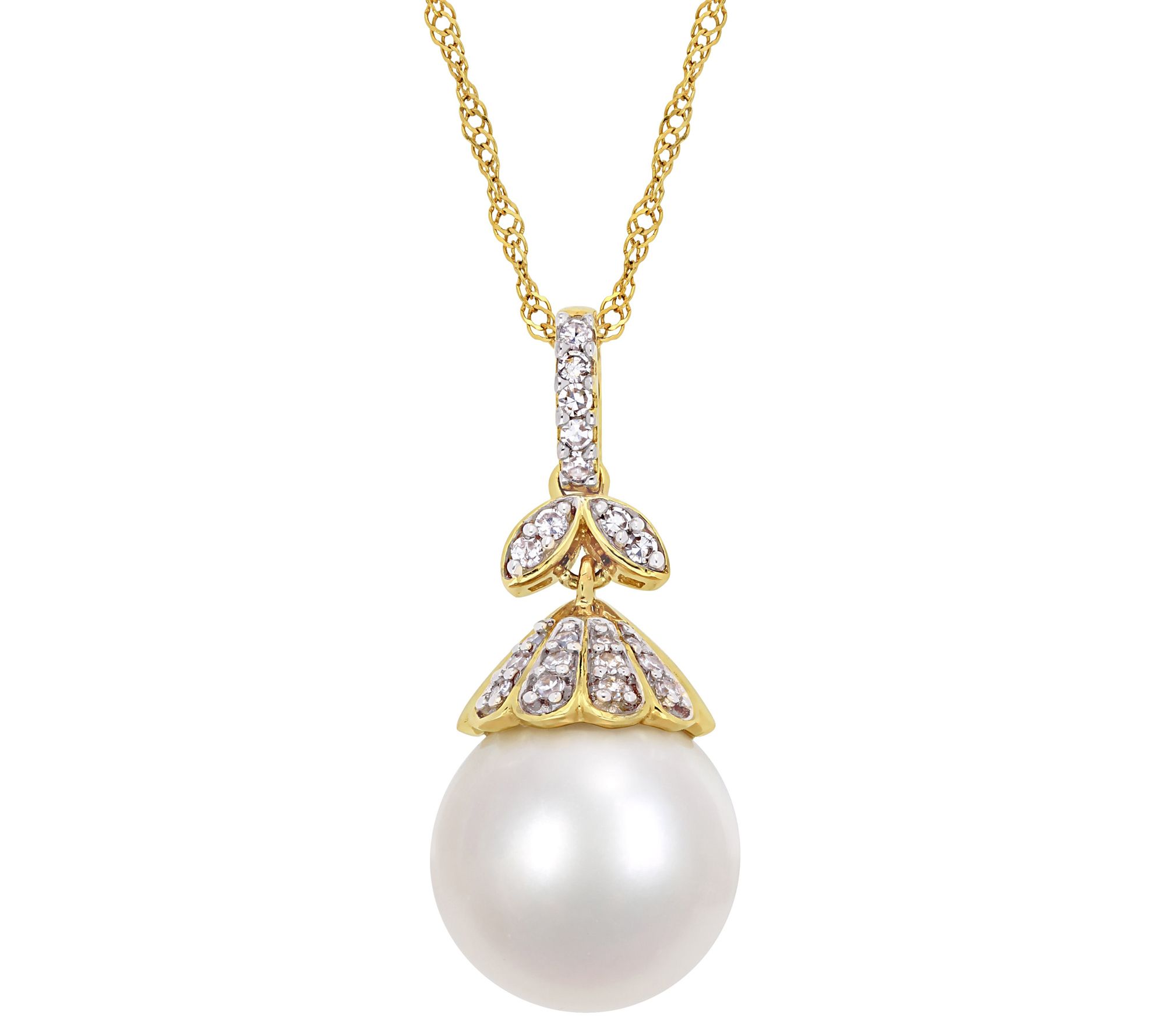 14K Gold Cultured South Sea Pearl & Diamond Acc nt Pendant
